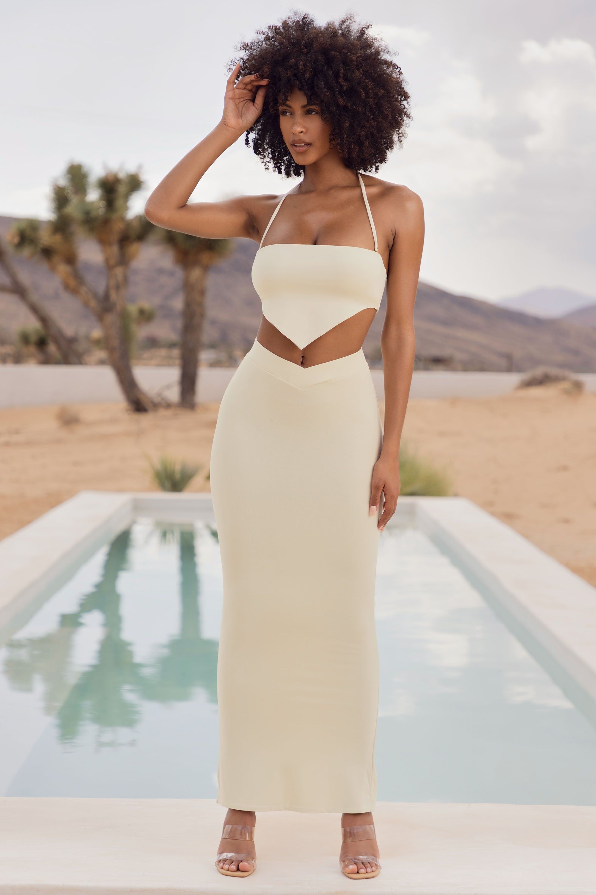 Halter Neck Angled Hem Crop Top in Ivory sold by Oh Polly product image thumbnail 5