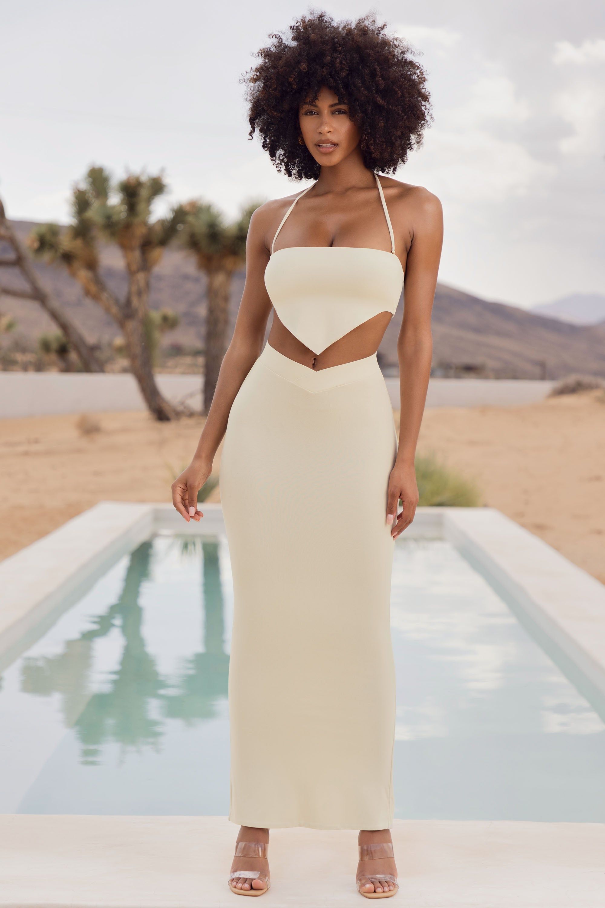 Halter Neck Angled Hem Crop Top in Ivory sold by Oh Polly product image thumbnail 6