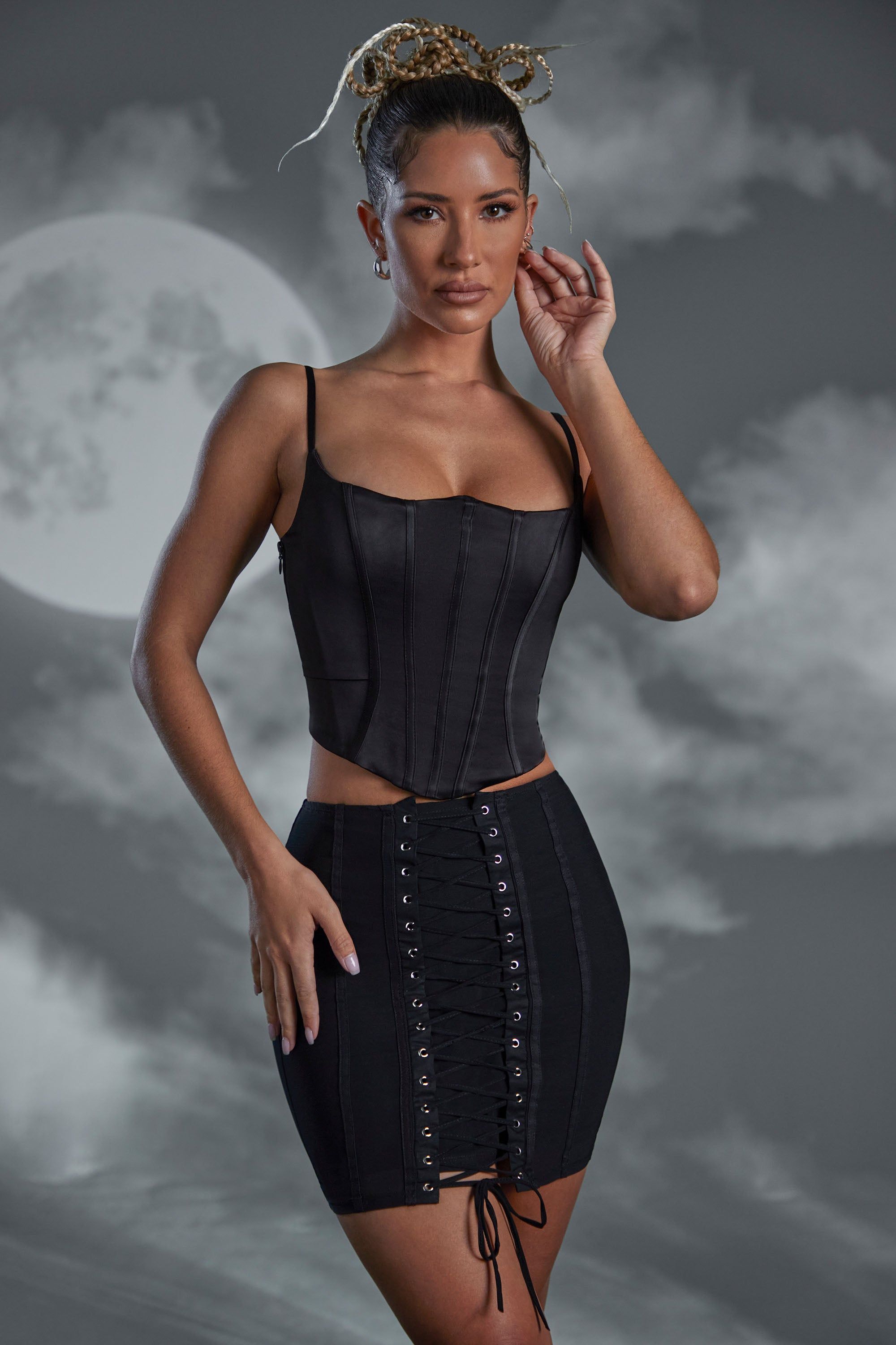 Lace Up Mini Skirt in Black sold by Oh Polly product image thumbnail 5