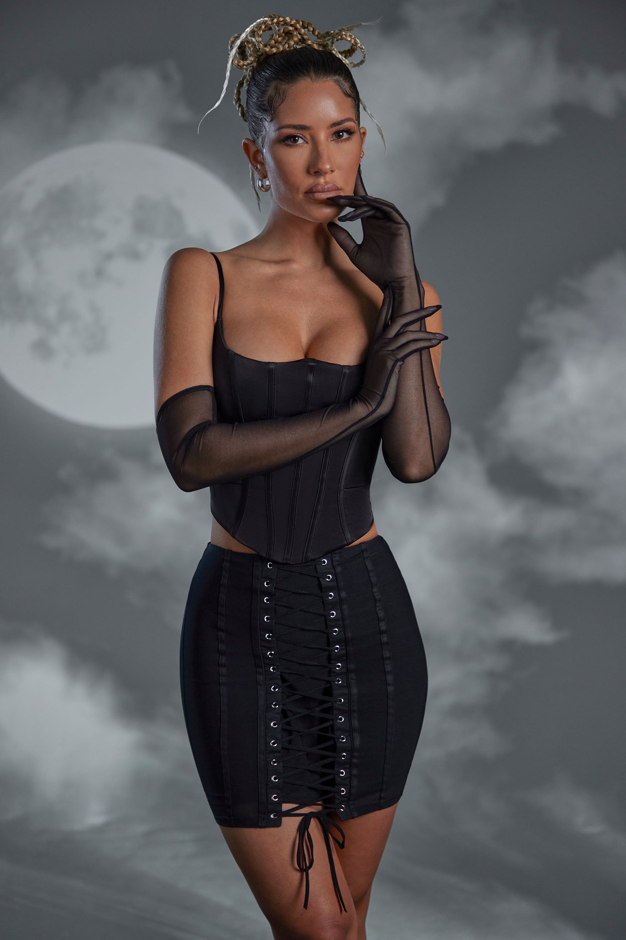 Lace Up Mini Skirt in Black sold by Oh Polly product image thumbnail 6