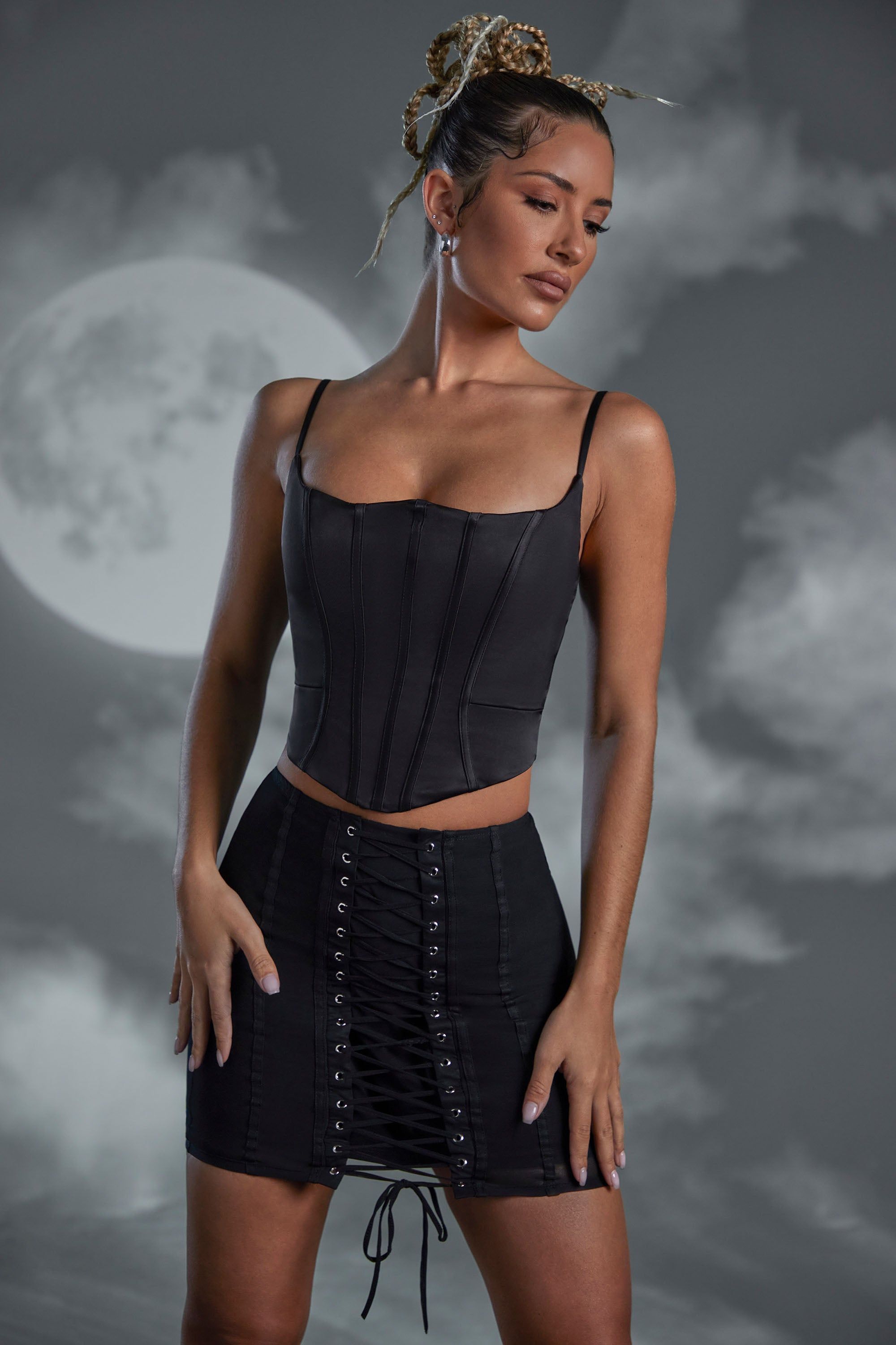 Lace Up Mini Skirt in Black sold by Oh Polly product image thumbnail 4