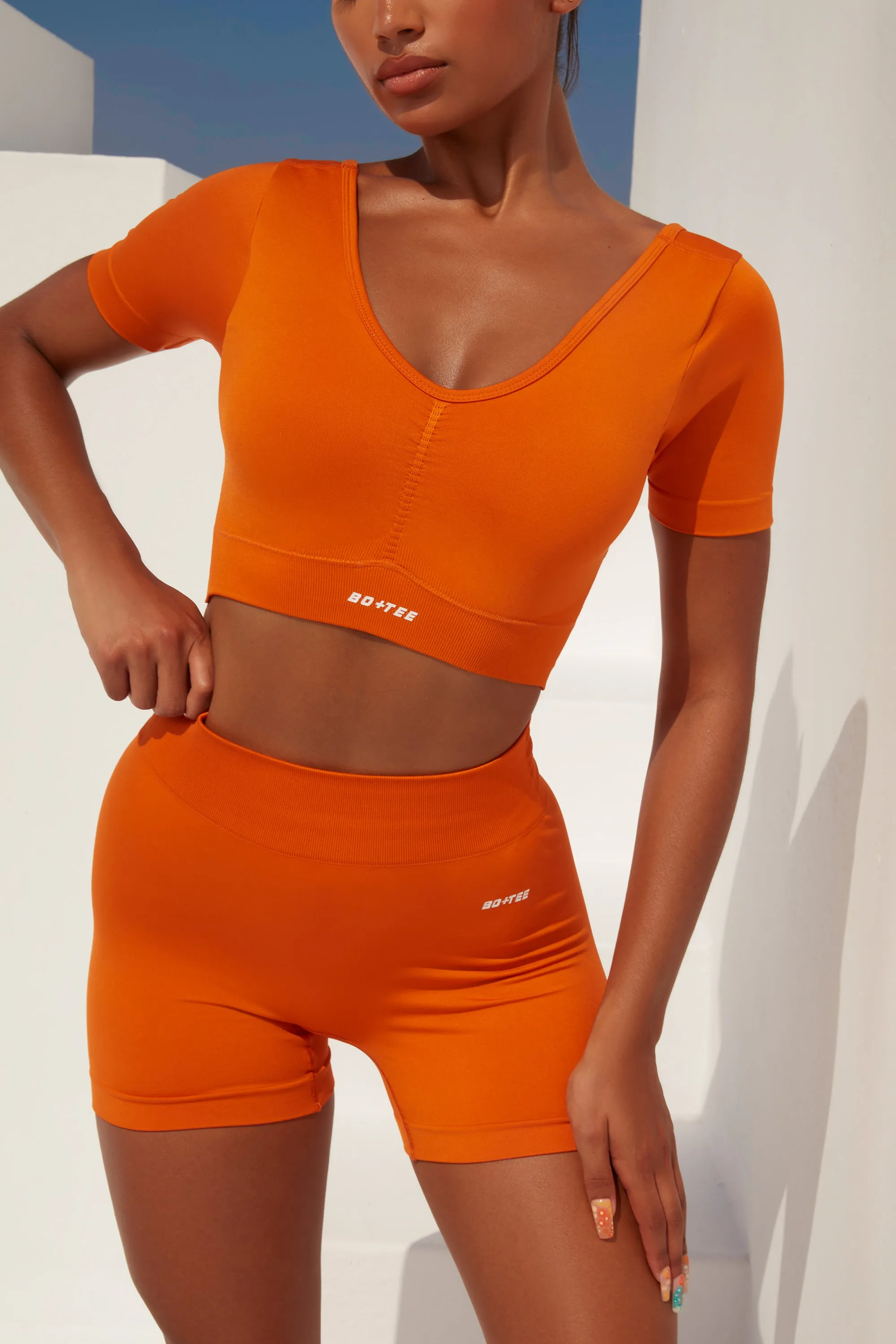Gradient Scoop Neck Ruched Crop Top in Deep Orange sold by Oh Polly product image thumbnail 4