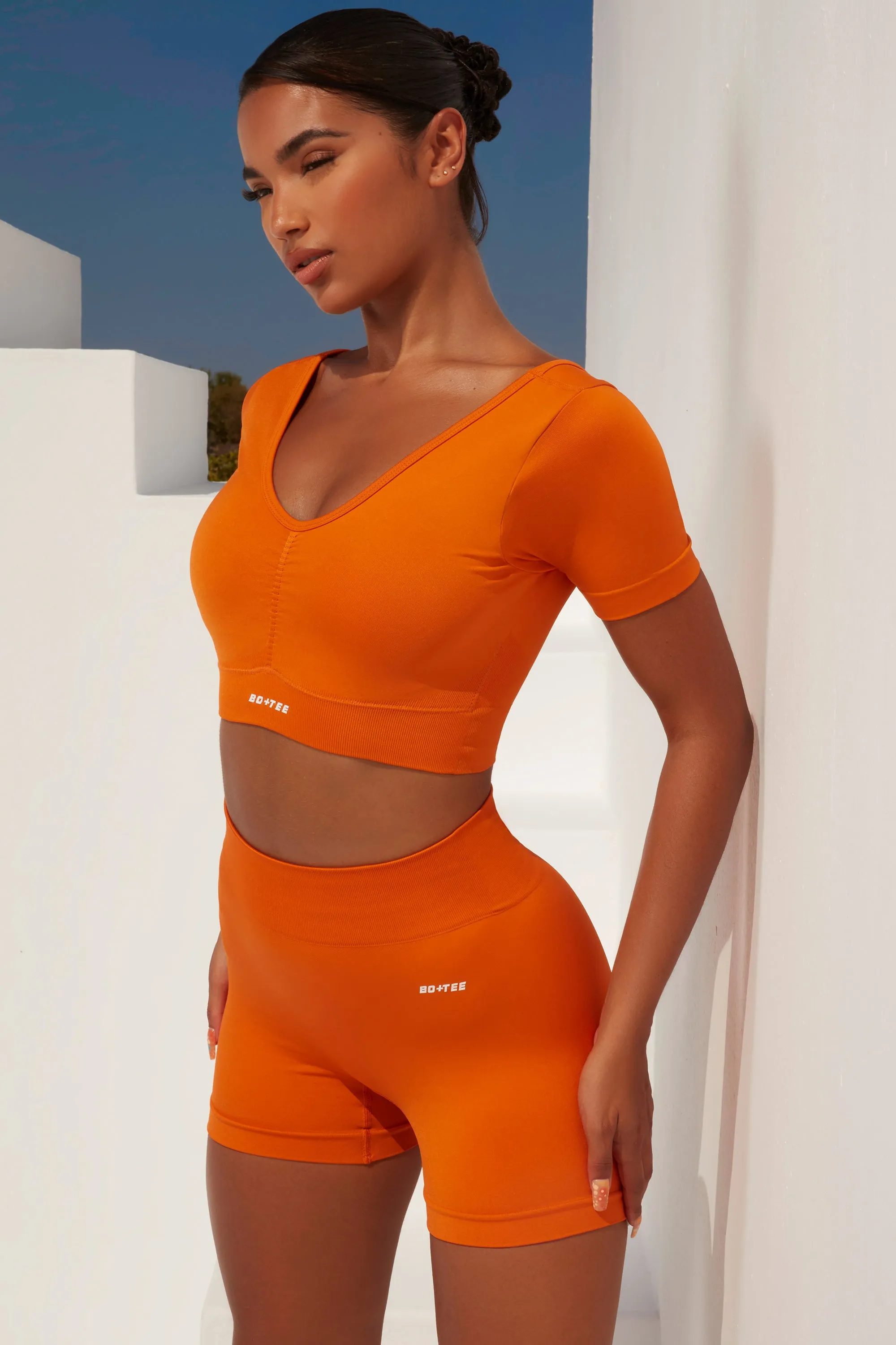 Gradient Scoop Neck Ruched Crop Top in Deep Orange sold by Oh Polly product image thumbnail 2