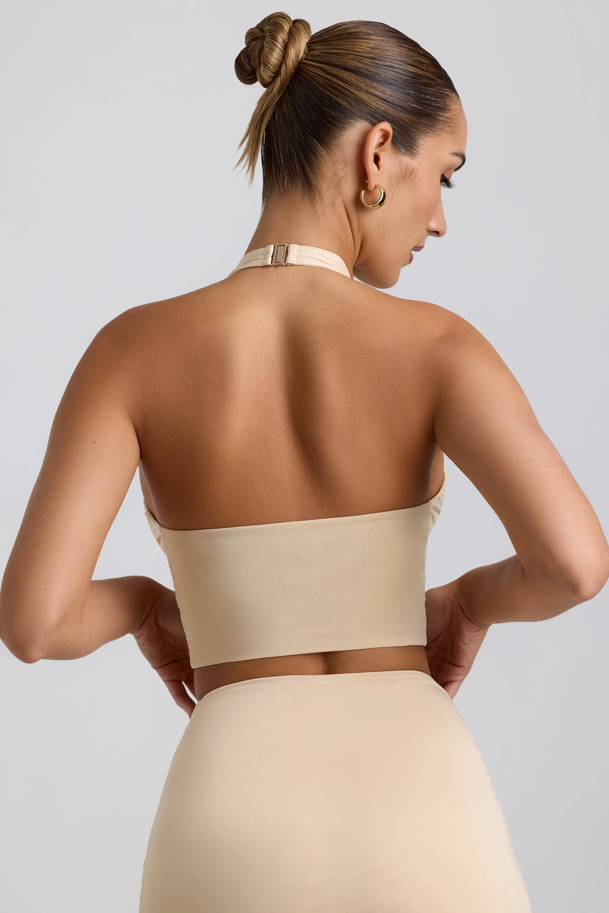 Slinky Jersey Ruched Halterneck Top in Buttercream sold by Oh Polly product image thumbnail 2