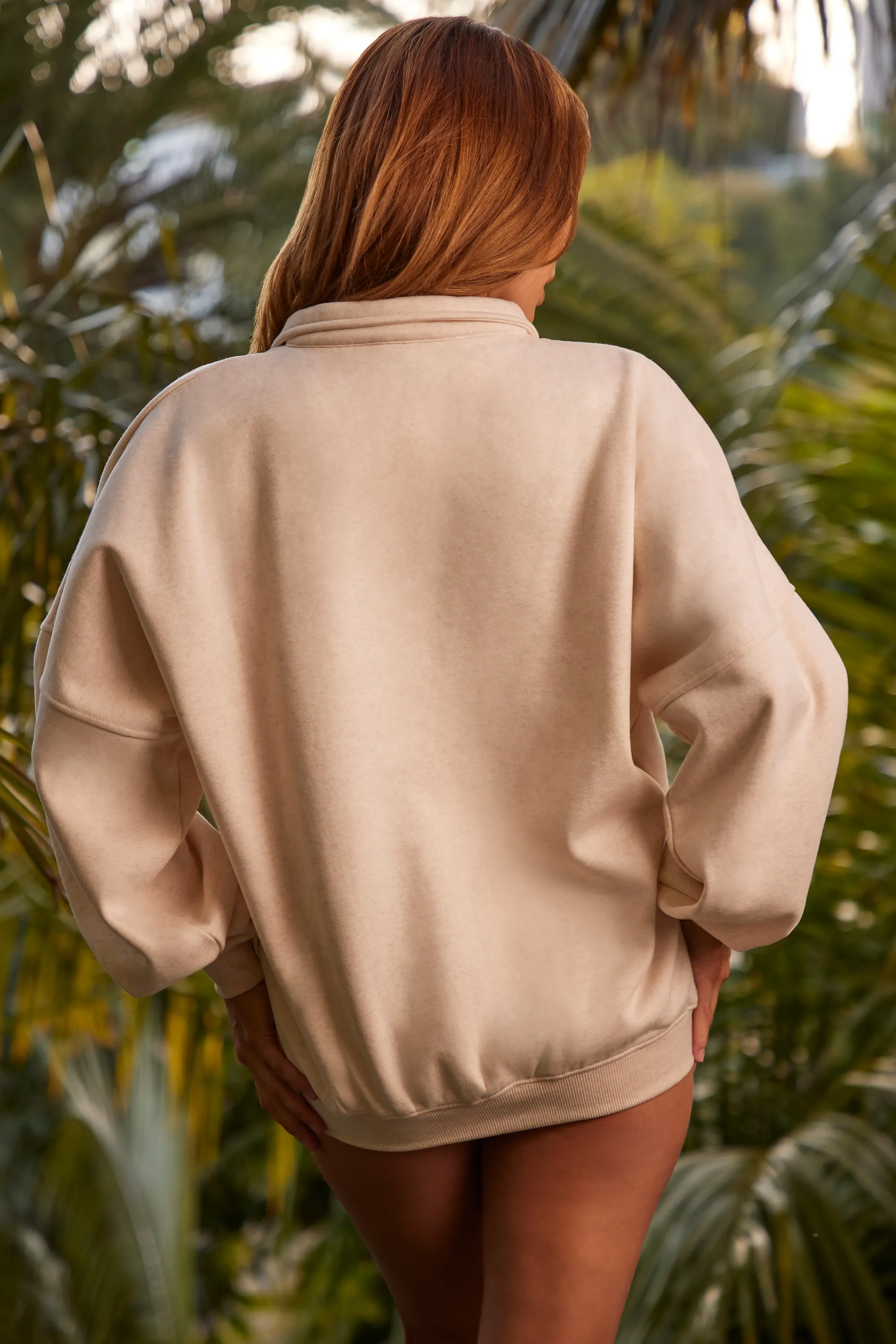 Oversized Half Zip Sweatshirt in Heather Oat sold by Oh Polly product image thumbnail 2