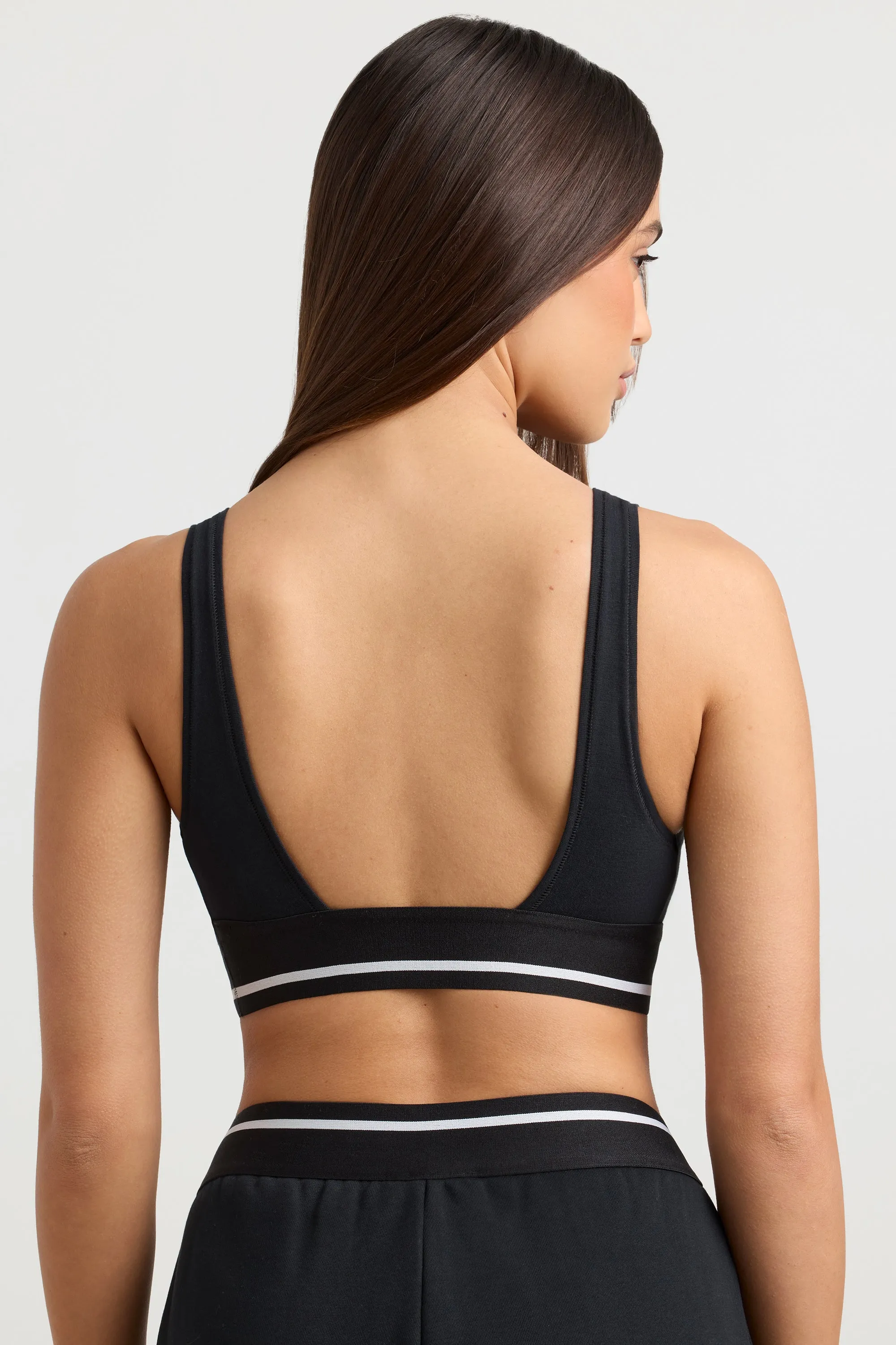 Stretch Cotton Jersey Plunge-Neck Crop Top in Black sold by Oh Polly product image thumbnail 2