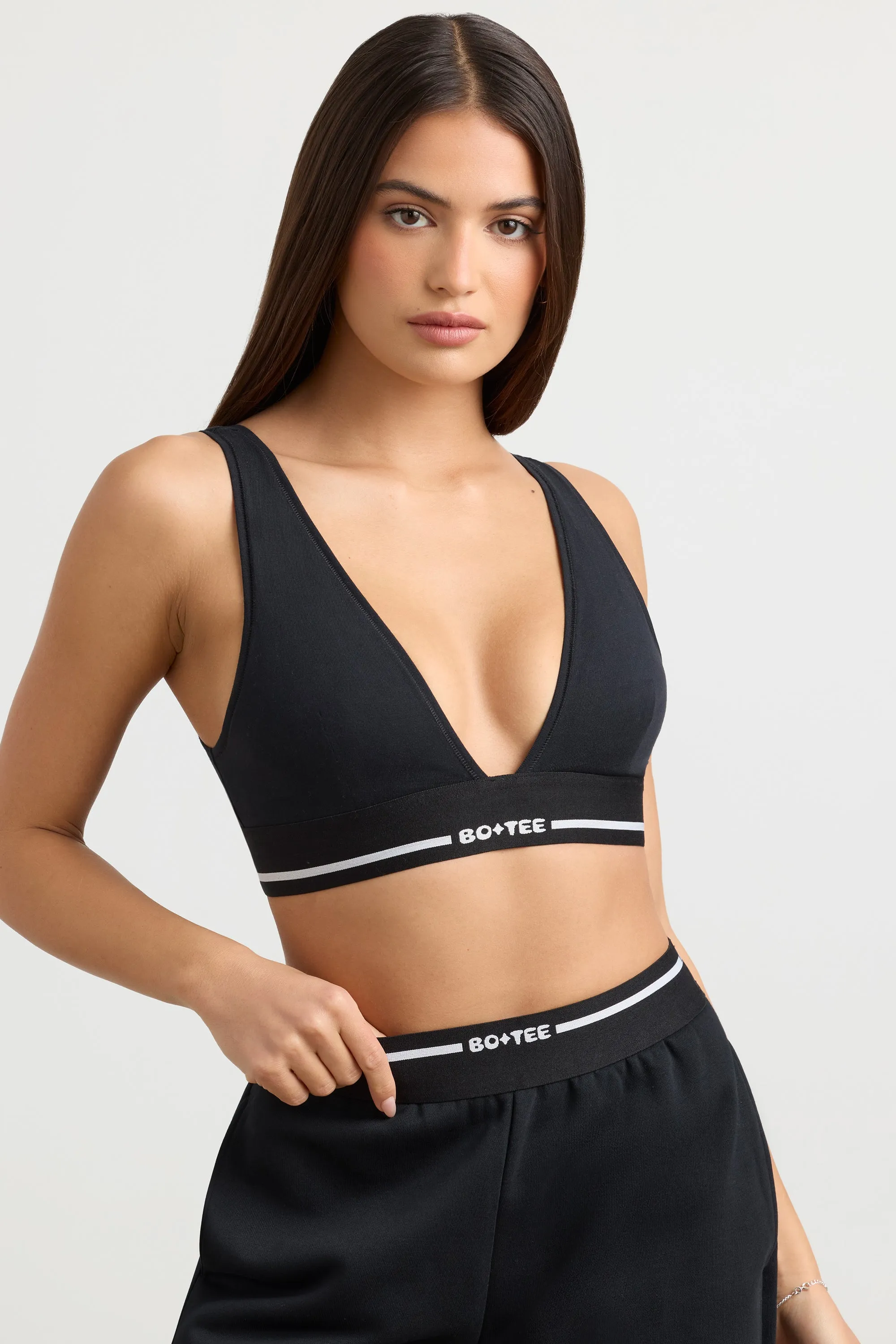 Stretch Cotton Jersey Plunge-Neck Crop Top in Black sold by Oh Polly product image thumbnail 5