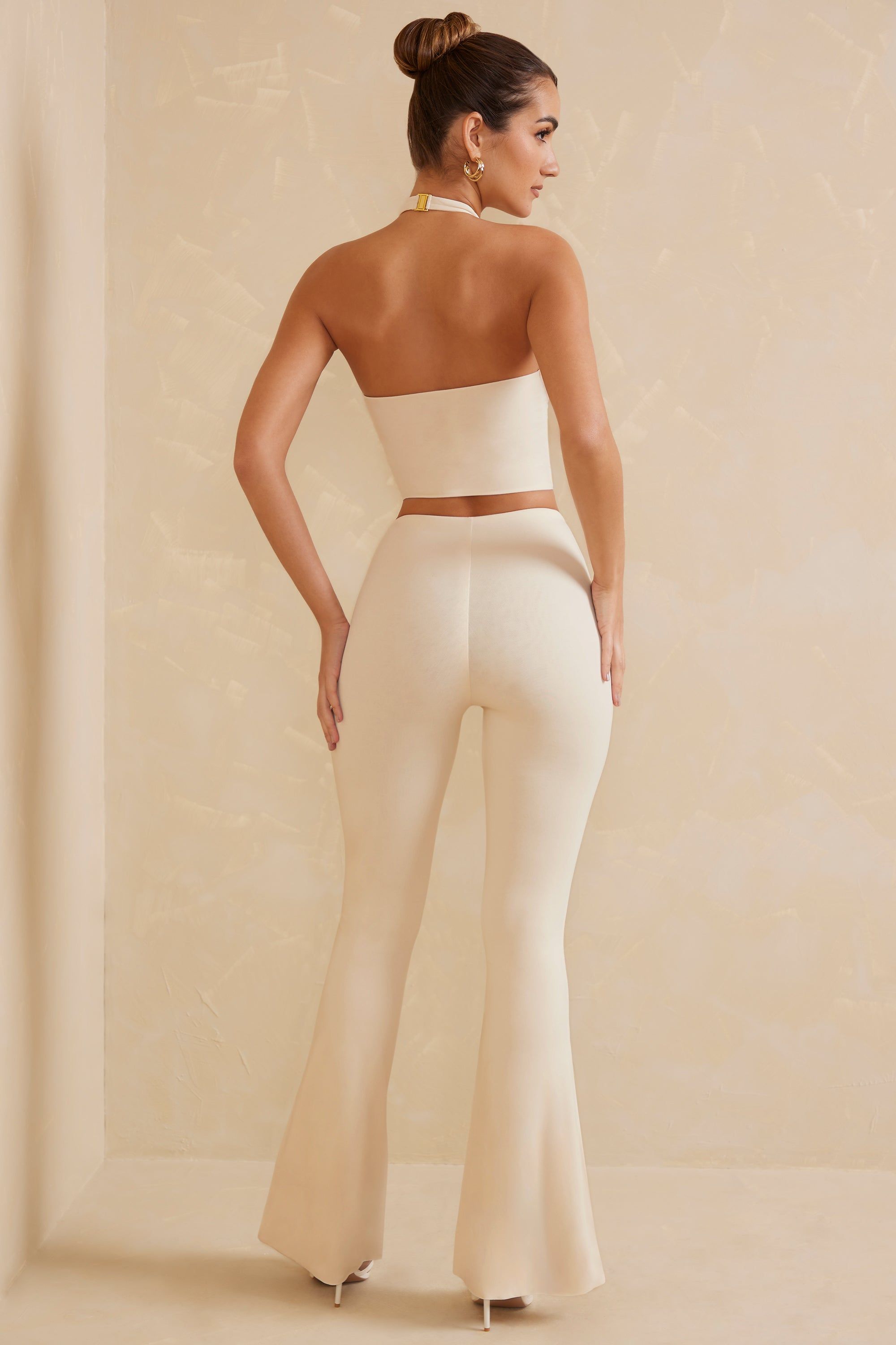 Petite High Waist Flare Trousers in Ivory sold by Oh Polly product image thumbnail 2