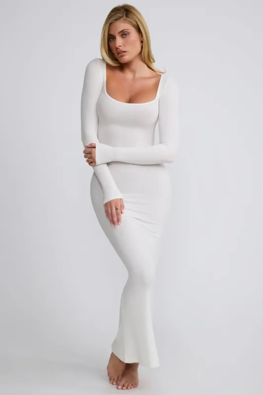 Ribbed Modal Long Sleeve Maxi Dress in White sold by Oh Polly