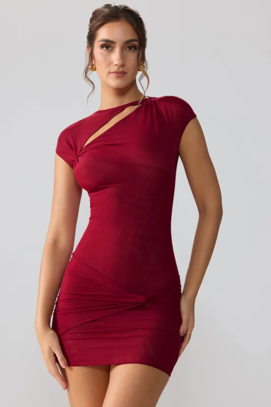 Mesh Cap Sleeve Cut Out Mini Dress in Ruby sold by Oh Polly