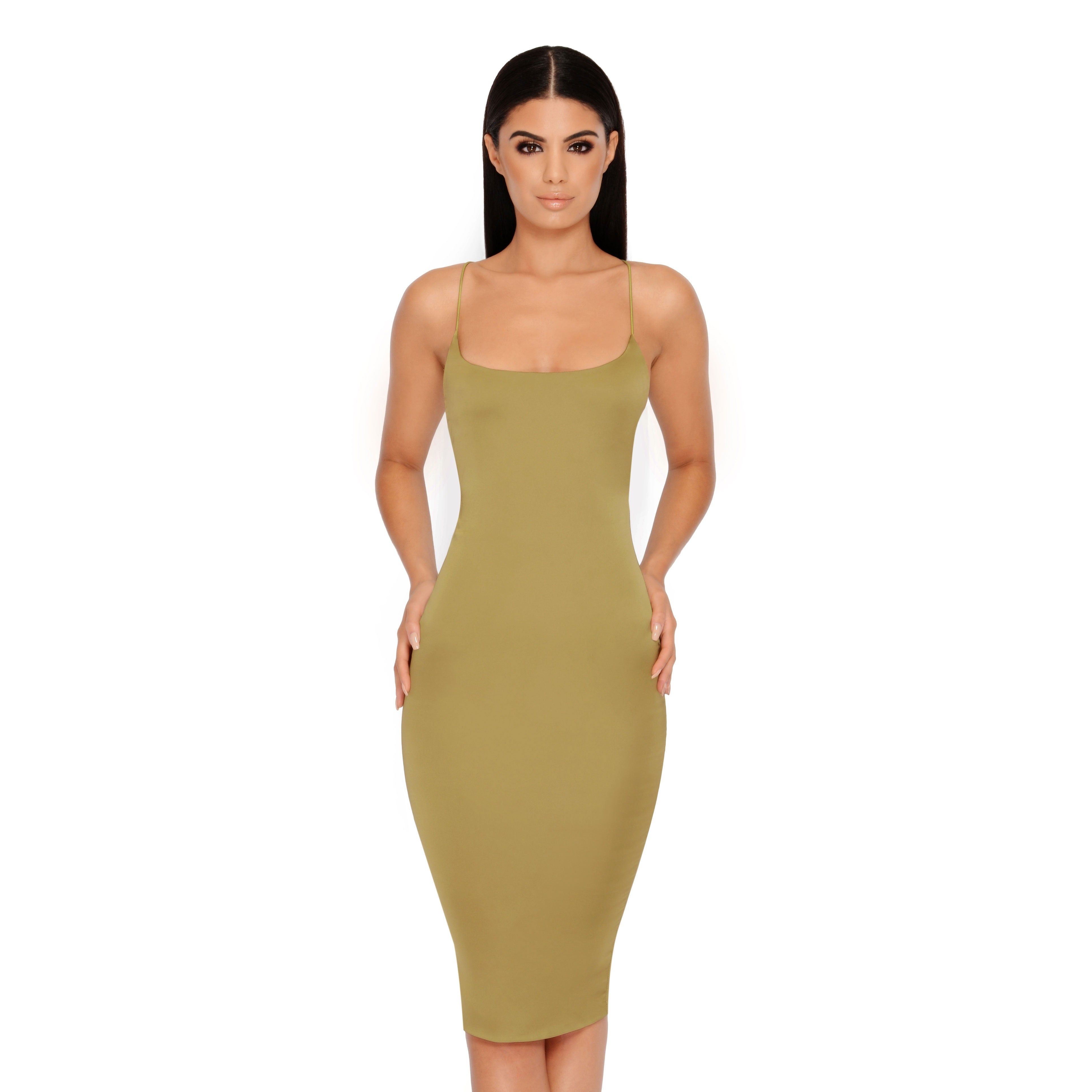 Feelin' Myself Strappy Satin Midi Dress in Olive sold by Oh Polly product image thumbnail 3