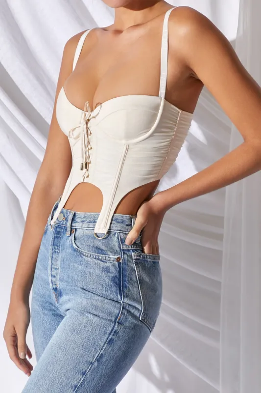 Be Mine Underwired Corset Crop Top in Ivory sold by Oh Polly