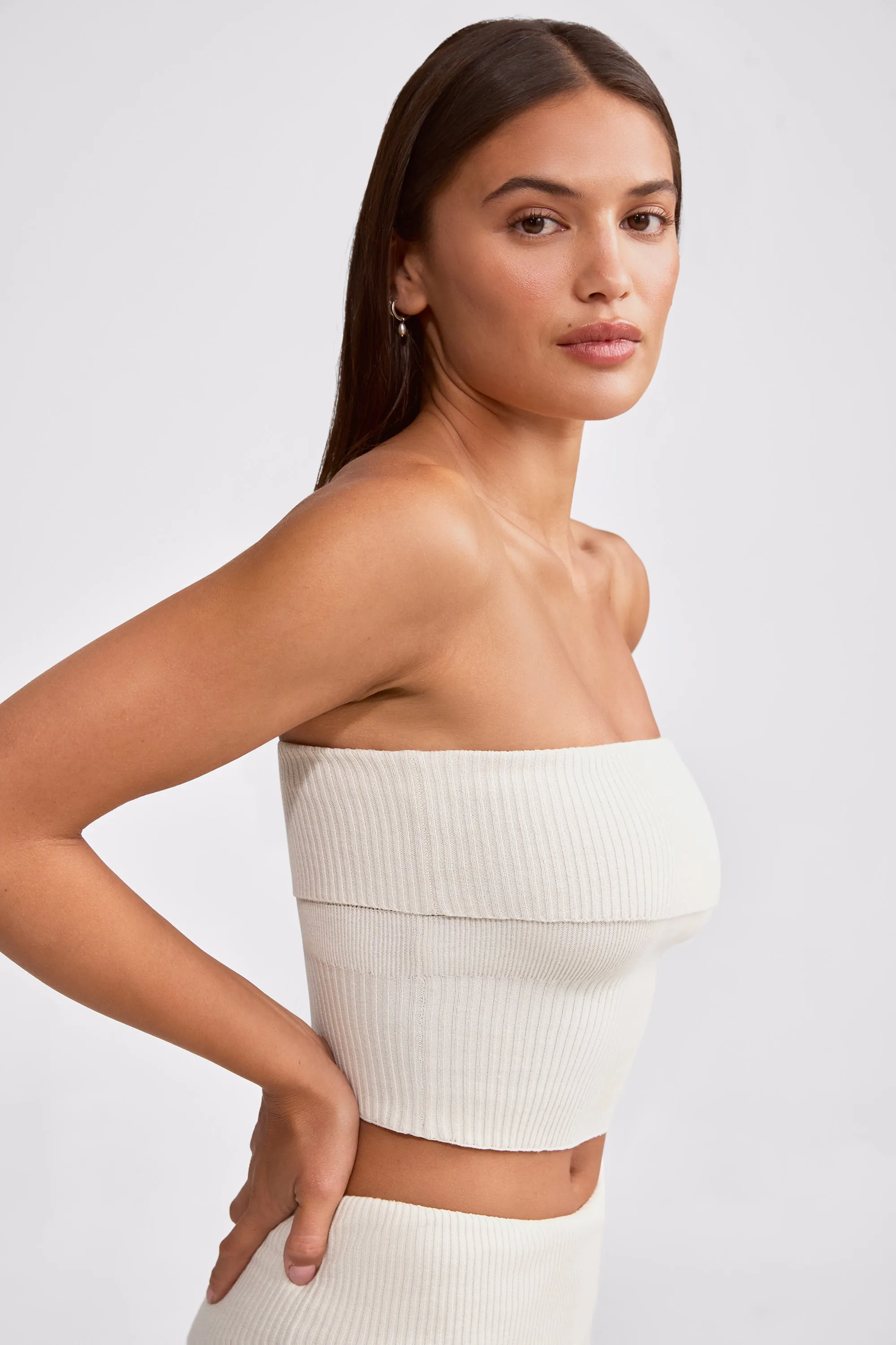 Bandeau Chunky Knit Crop Top in Cream sold by Oh Polly product image thumbnail 3