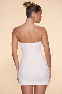 Embellished Strapless Cowl Neck Mini Dress in Ivory sold by Oh Polly