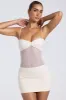 Sheer Panelled Ruched Mini Dress in Ivory sold by Oh Polly