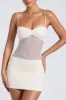Sheer Panelled Ruched Mini Dress in Ivory sold by Oh Polly