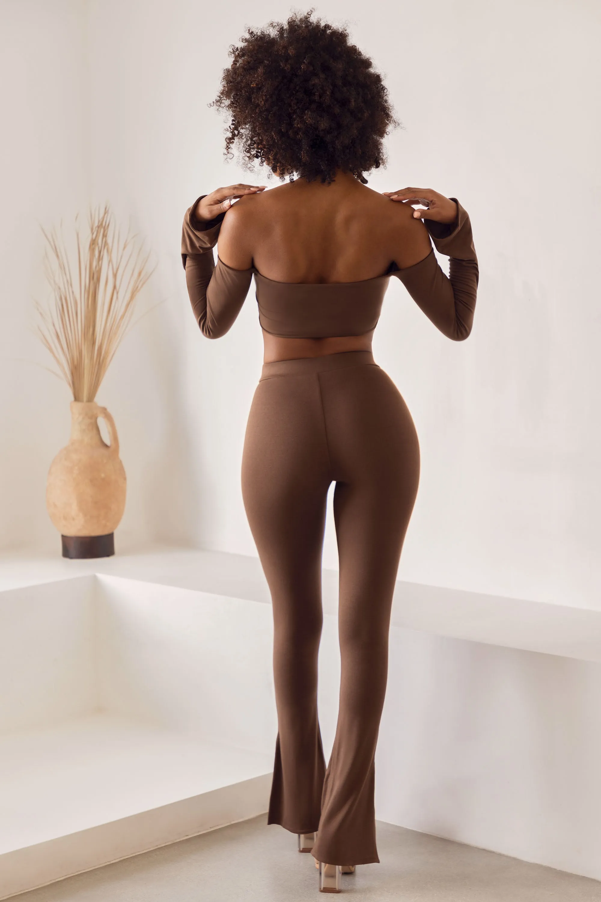 Petite High Waist Split Flare Leggings in Brown sold by Oh Polly product image thumbnail 2
