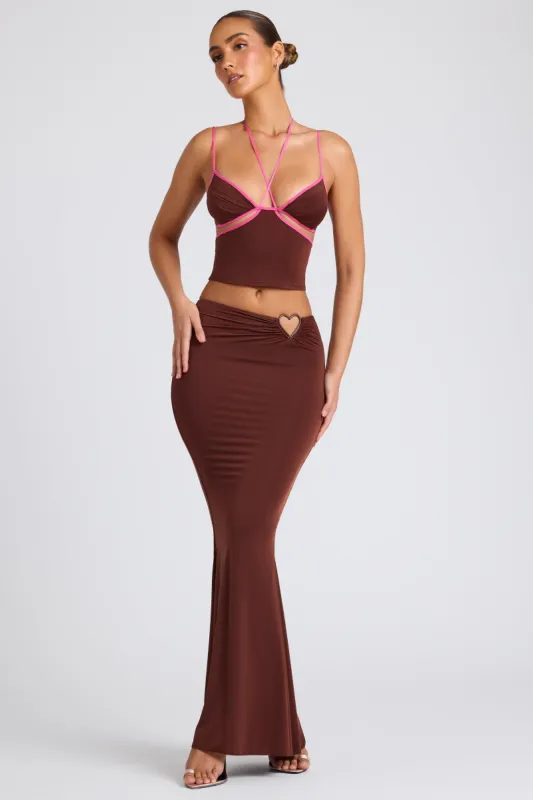 Mid Rise Maxi Skirt in Chocolate Brown sold by Oh Polly
