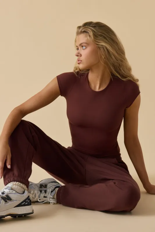 Soft Active Short Sleeve Tee in Fudge Brown sold by Oh Polly