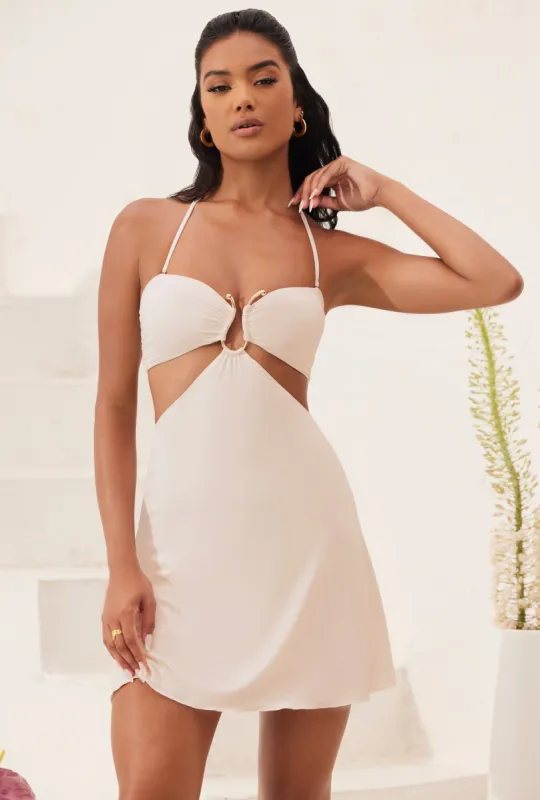 Bandeau Cut Out A-Line Mini Dress in Ivory sold by Oh Polly