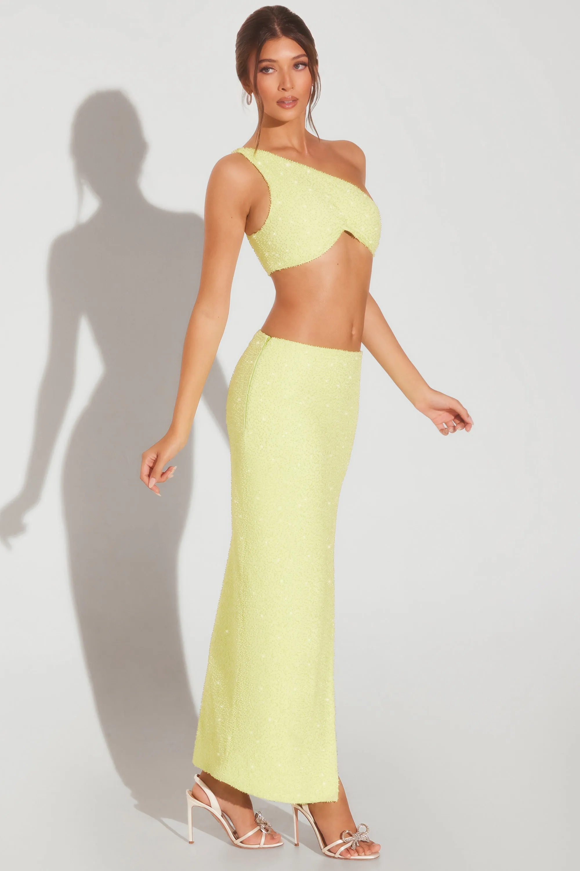 Embellished Side Split Maxi Skirt in Lime Green sold by Oh Polly product image thumbnail 5