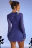 Embellished Wrap Over A-Line Mini Dress in Dark Blue sold by Oh Polly