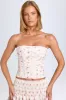 Ruched Lace-Up Corset Top in Small Rose Print sold by Oh Polly