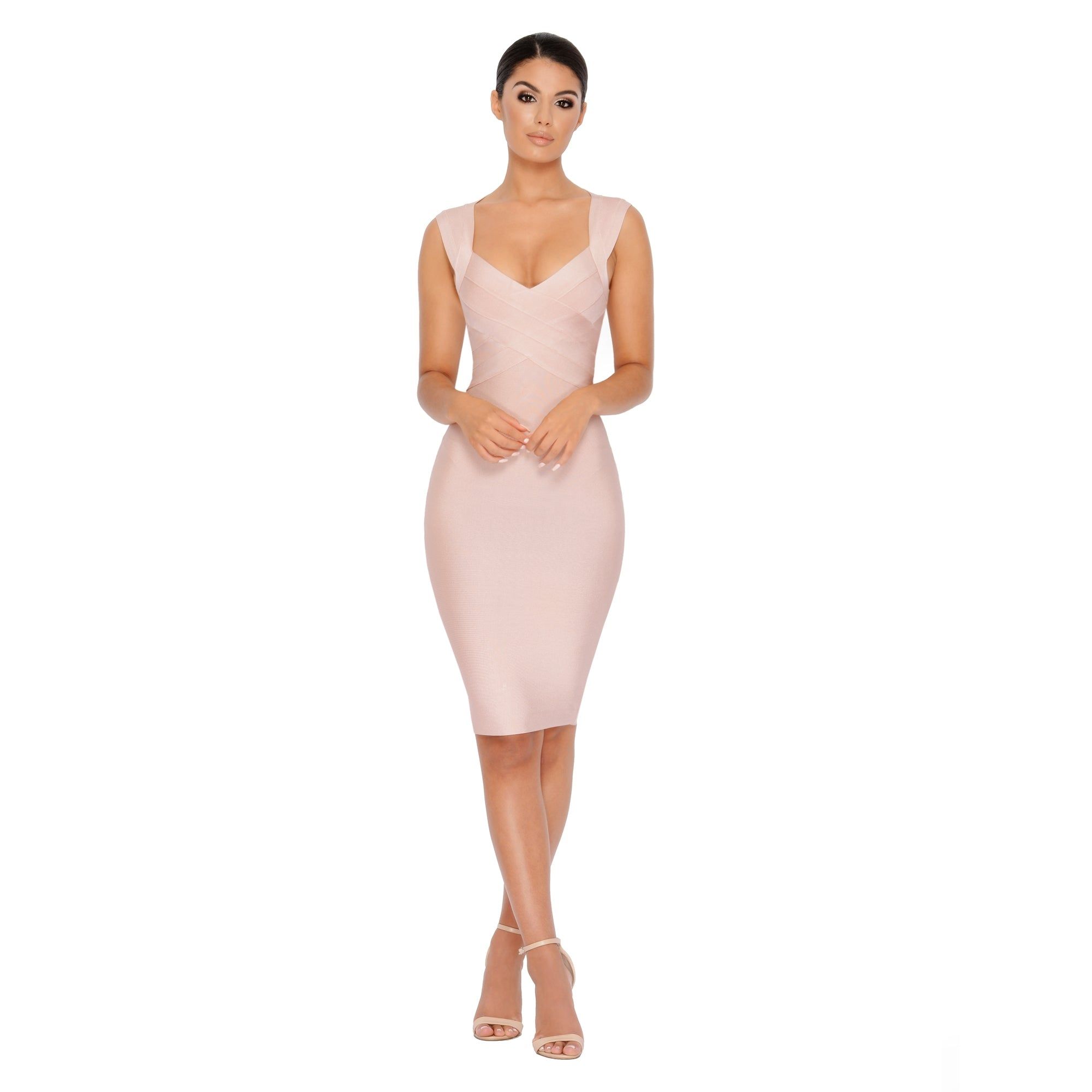 Dressed To Thrill Sleeveless Bandage Knee Length Dress in Blush sold by Oh Polly product image thumbnail 11