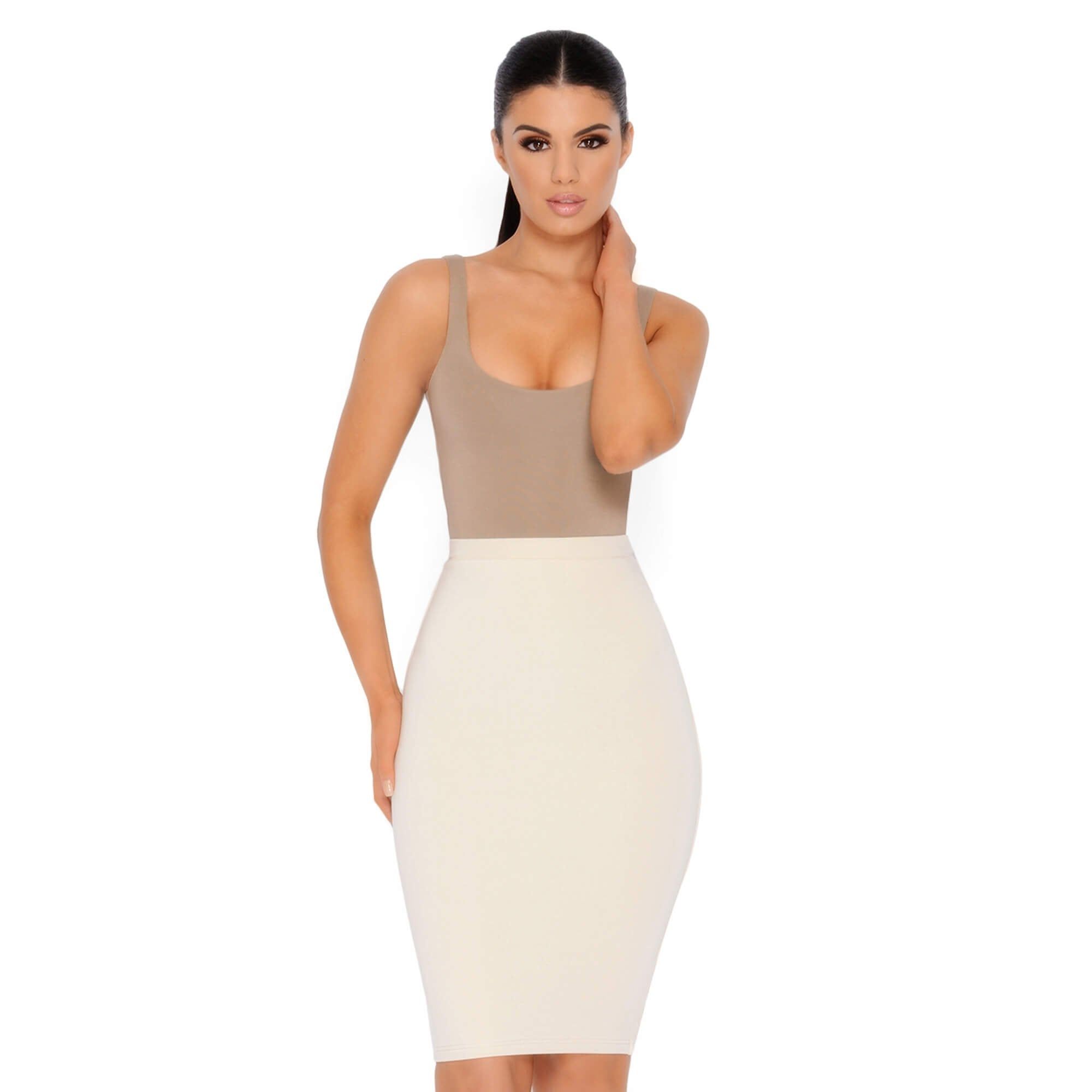 Number 1 Fit Double Layered Midi Skirt in Cream sold by Oh Polly