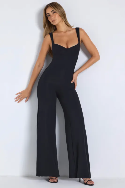Petite Modal Sweetheart Neckline Wide Leg Jumpsuit in Black sold by Oh Polly