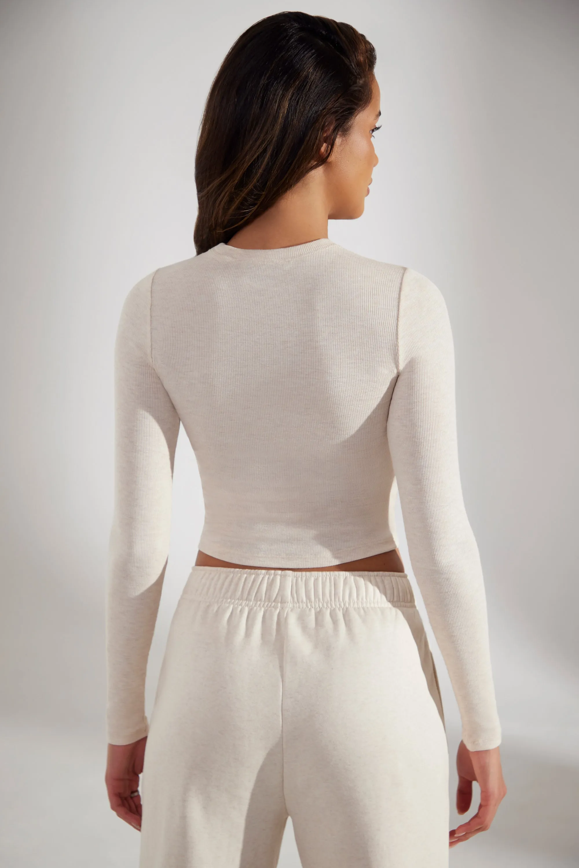 Soft Rib Long Sleeve Top in Heather Oat sold by Oh Polly product image thumbnail 2