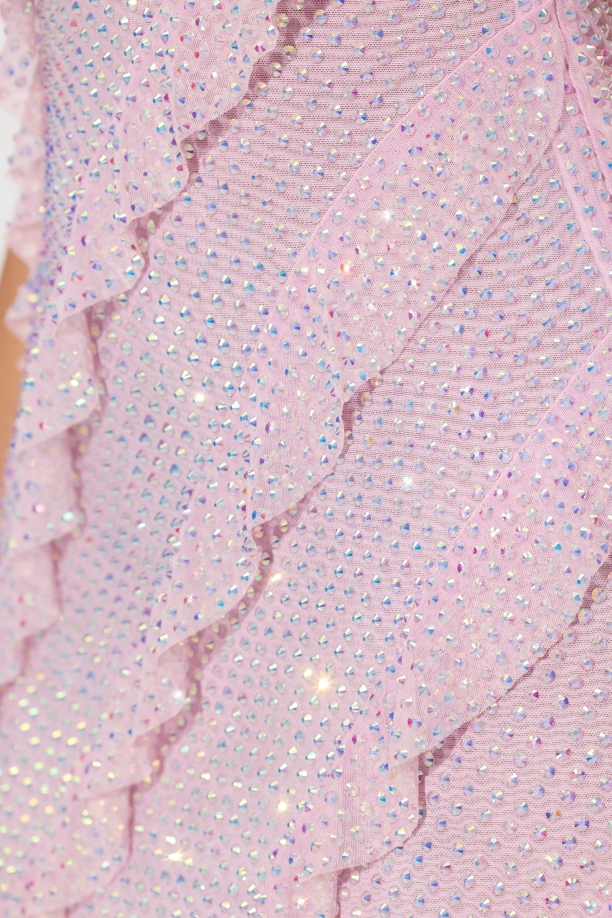 Embellished Ruffle Mini Dress in Soft Pink | Parallel