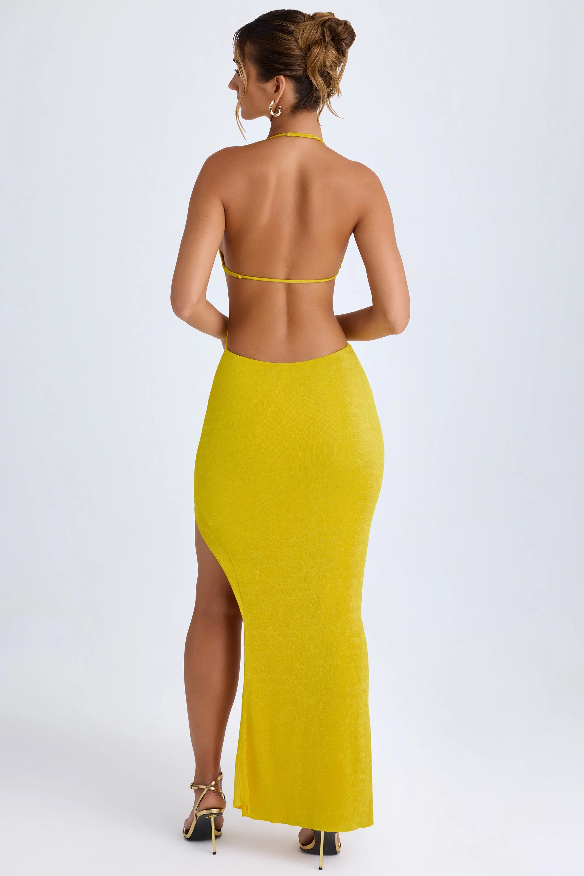 Cut-Out Halterneck Maxi Dress in Buttercup sold by Oh Polly product image thumbnail 4