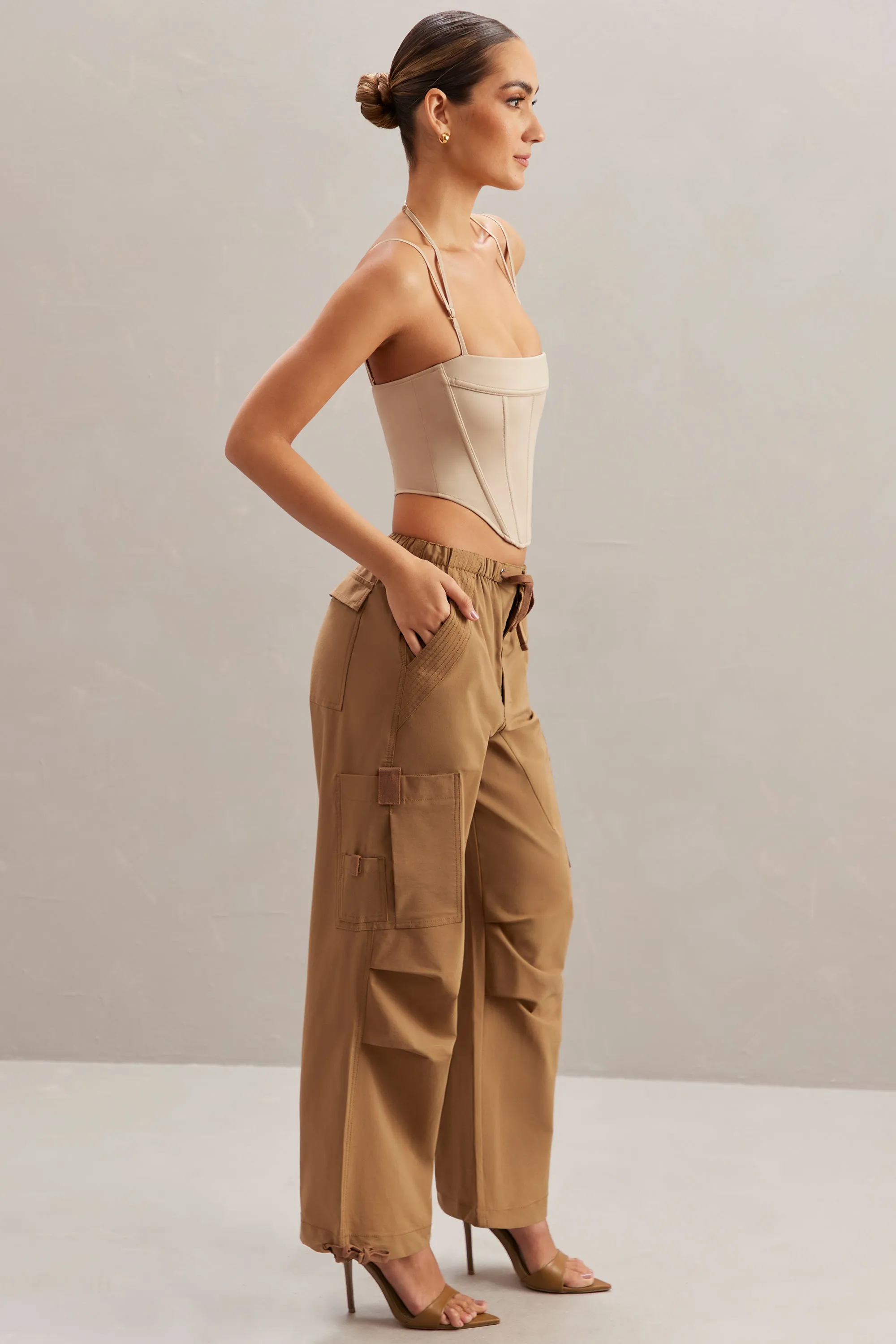 Wide Leg Cargo Trousers in Tan sold by Oh Polly product image thumbnail 3