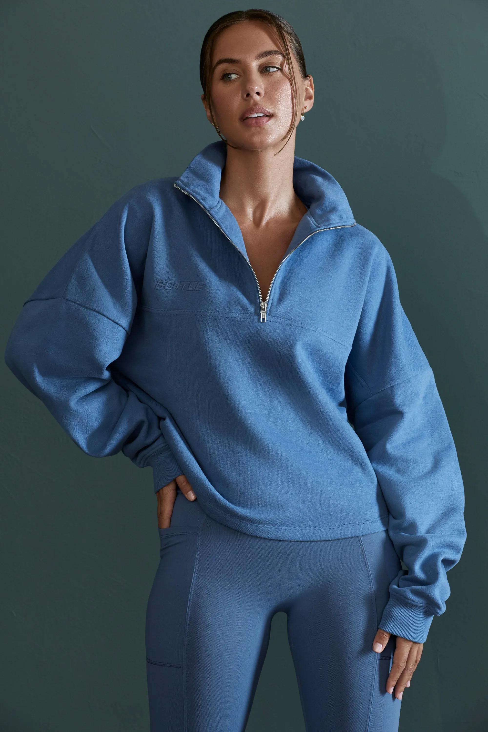 Oversized Half Zip Sweatshirt in Blue sold by Oh Polly product image thumbnail 5