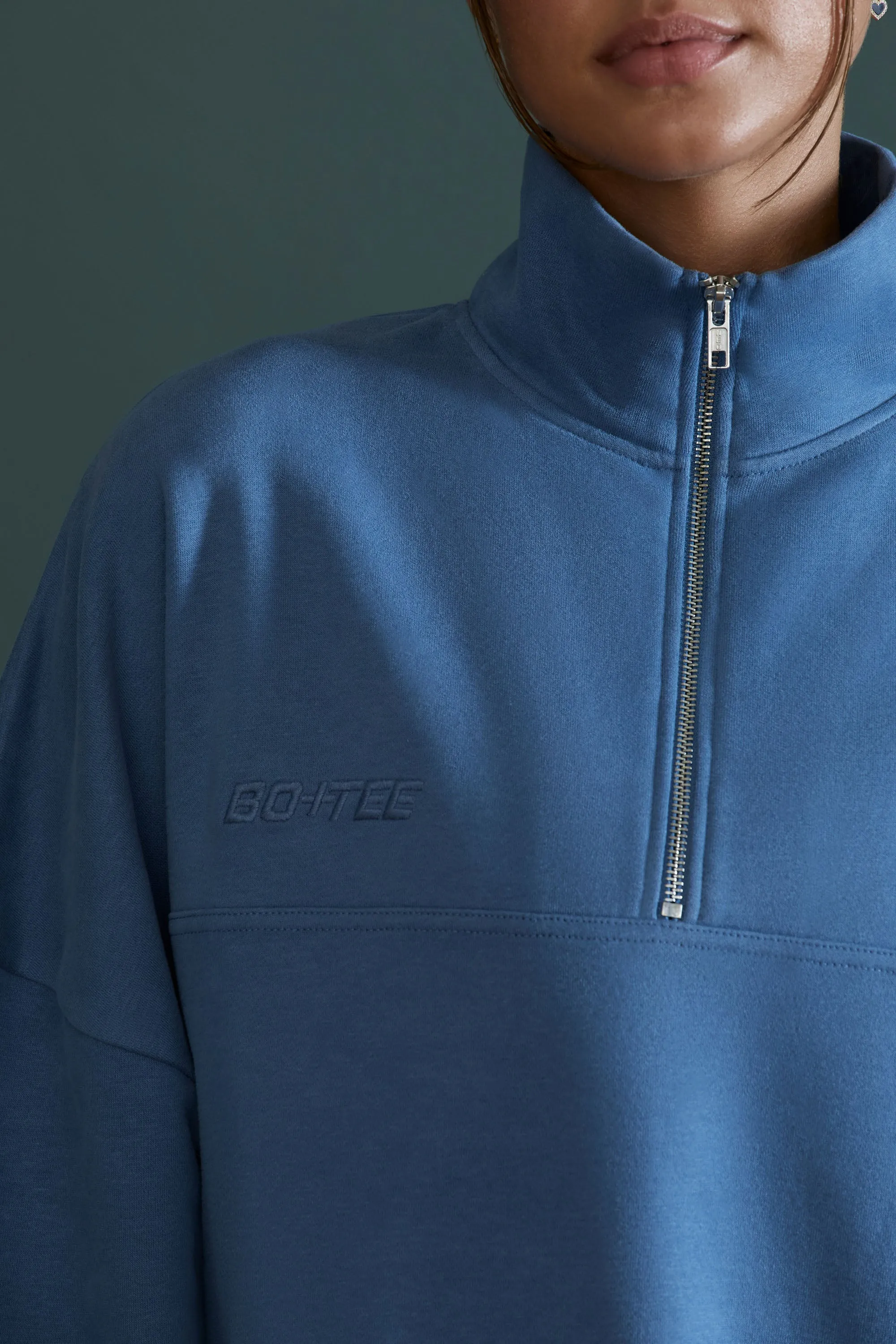 Oversized Half Zip Sweatshirt in Blue sold by Oh Polly product image thumbnail 4