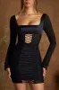 Long Sleeve Lace Up Corset Micro Mini Dress in Black sold by Oh Polly