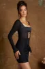 Long Sleeve Lace Up Corset Micro Mini Dress in Black sold by Oh Polly