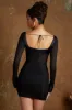 Long Sleeve Lace Up Corset Micro Mini Dress in Black sold by Oh Polly