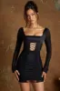 Long Sleeve Lace Up Corset Micro Mini Dress in Black sold by Oh Polly