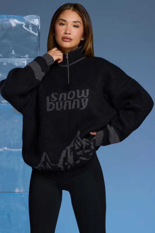 Oversized Half Zip Chunky Knit Jumper in Black sold by Oh Polly