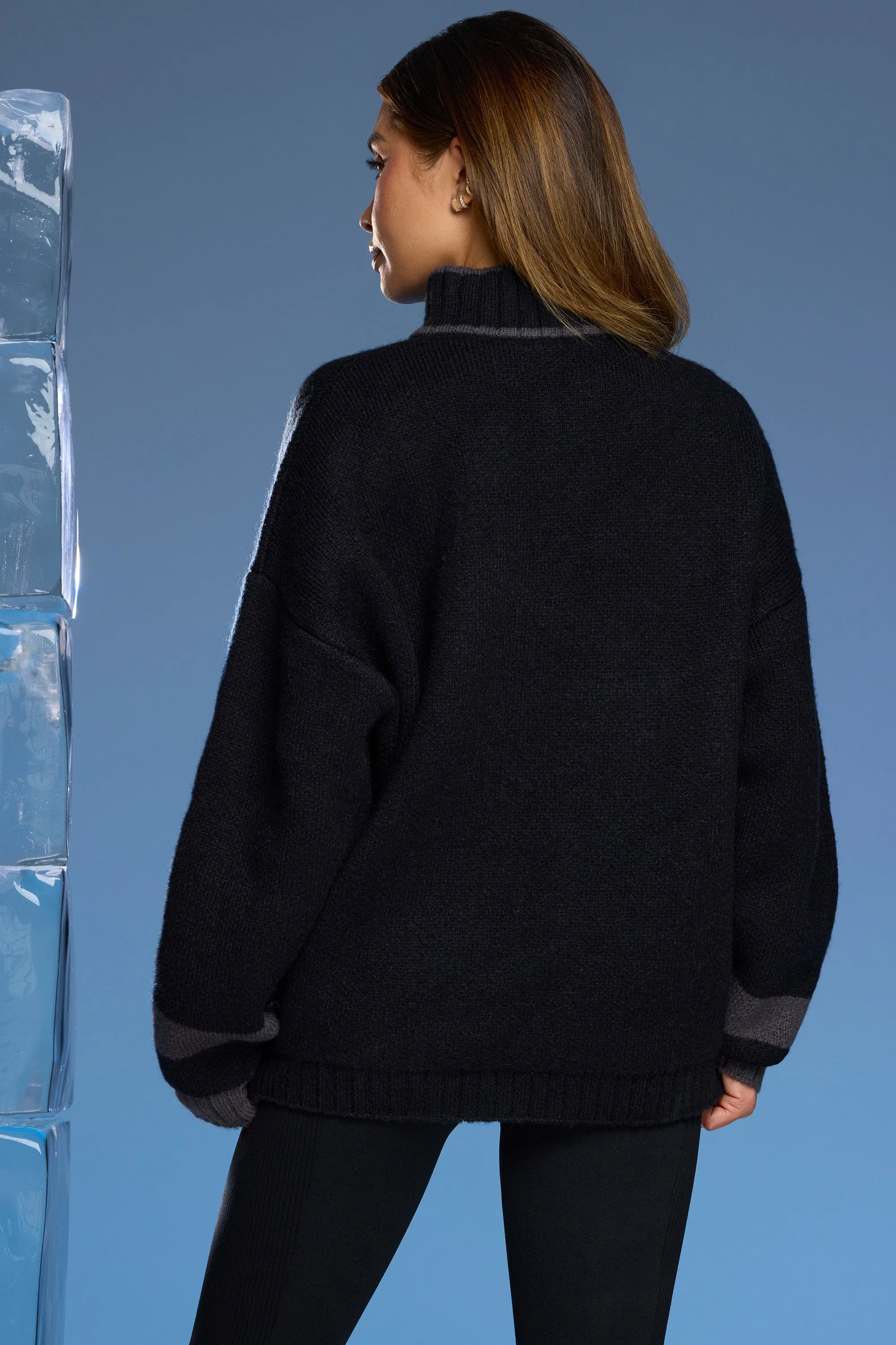Oversized Half Zip Chunky Knit Jumper in Black sold by Oh Polly product image thumbnail 2
