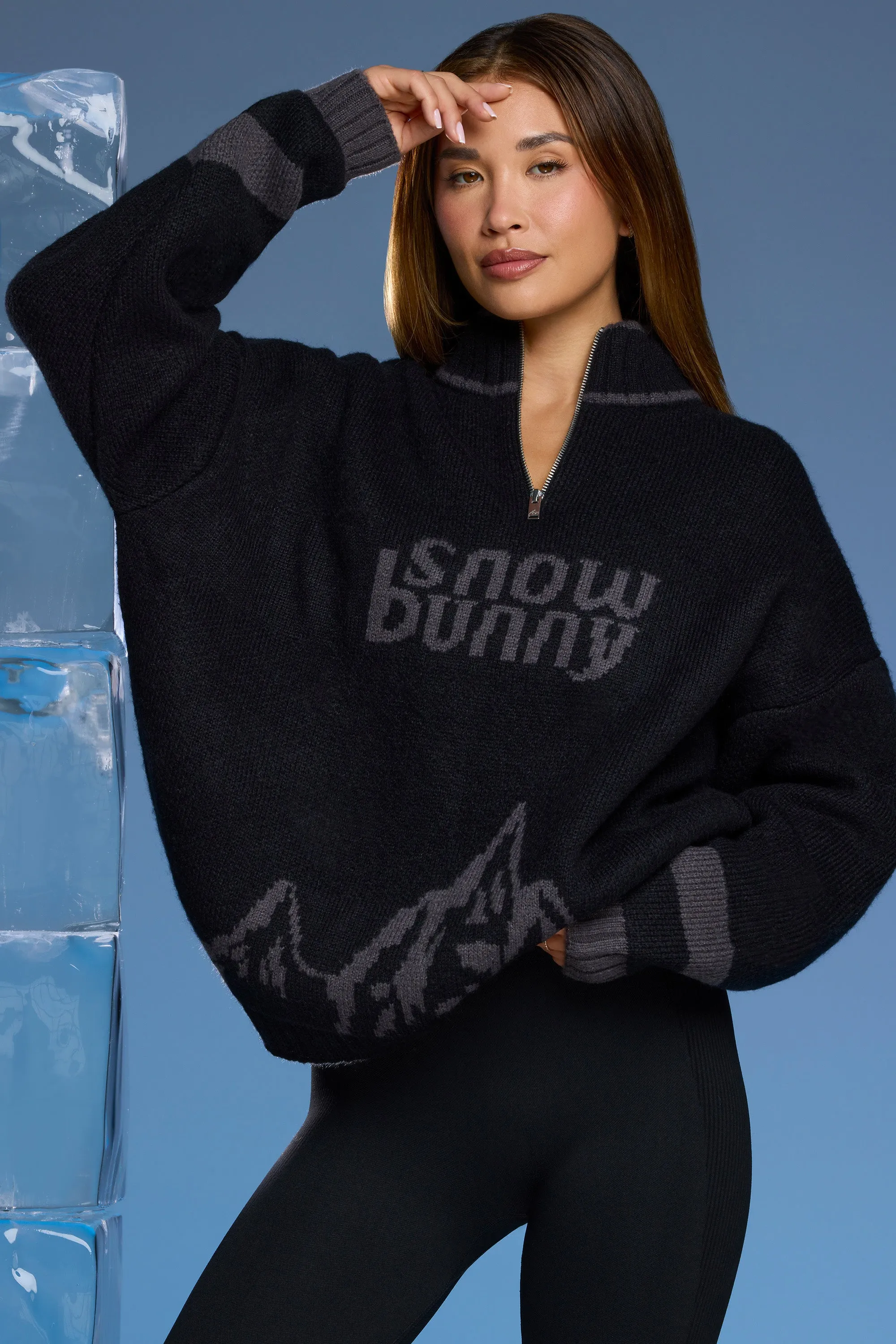 Oversized Half Zip Chunky Knit Jumper in Black sold by Oh Polly product image thumbnail 5