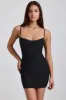 Ribbed Modal Lace-Trim Mini Dress in Black sold by Oh Polly
