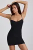 Ribbed Modal Lace-Trim Mini Dress in Black sold by Oh Polly