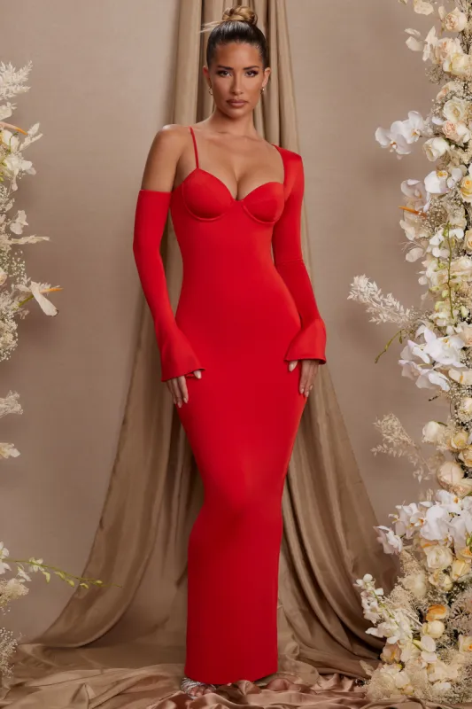 Long Sleeve Off The Shoulder Maxi Dress in Red sold by Oh Polly