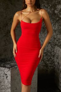 Cowl Neck Midi Dress in Red sold by Oh Polly