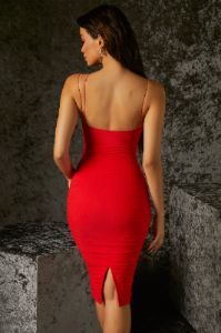 Cowl Neck Midi Dress in Red sold by Oh Polly