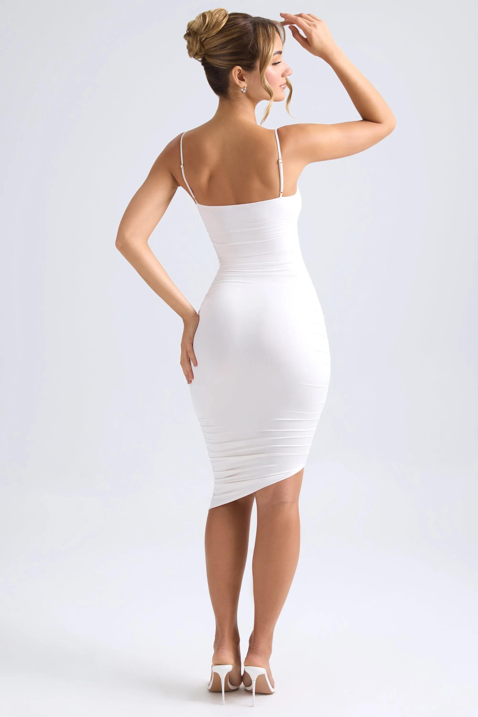 Asymmetric Ruched Midi Dress in Ivory sold by Oh Polly product image thumbnail 2