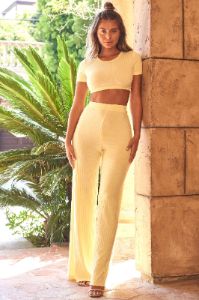 Bottom Line Short Sleeved Crop Top in Yellow sold by Oh Polly